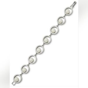 Silver Tone Imitation Pearl Circle Link Bracelet by Karl Lagerfield Paris